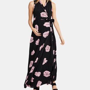 Jessica Simpson Sleeveless Pink Floral Wrap Maxi Maternity Black Dress Size L
